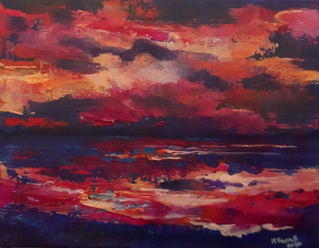 Scarlet Serenade painting - dramatic skies collection - Margaret Farrell