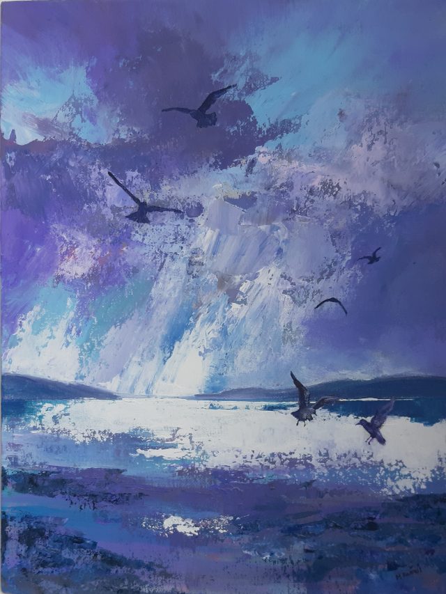 seaspray and seagulls painting - seascape collection - margaret farrell