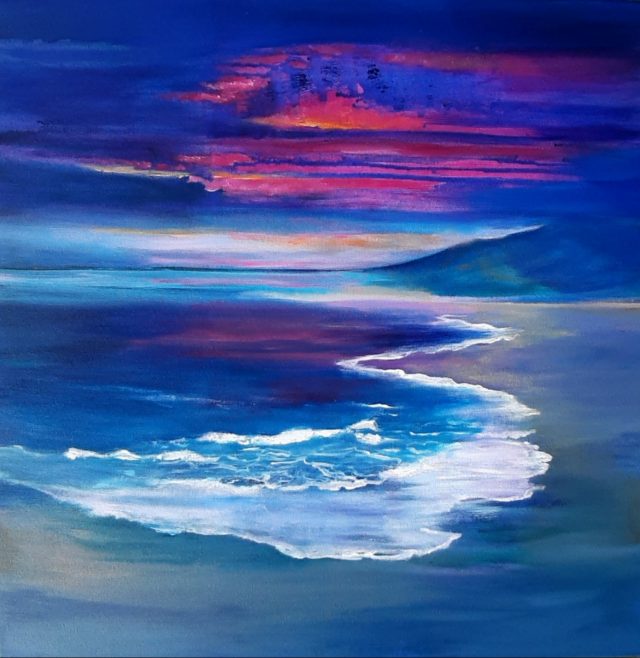 blazing sky dramatic sea painting - dramatic skies collection - Margaret Farrell