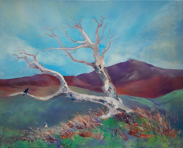 Windswept Tree Lugalla Mountain painting - Margaret Farrell